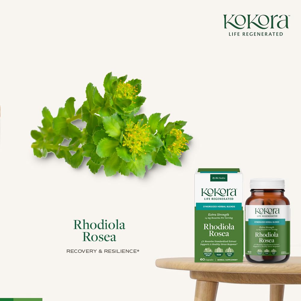 kokora Extra Strength Rhodiola Rosea – Stress Relief, Endurance & Promotes Mental & Physical Performance* - with Siberian Rhodiola, Rosavins, Organic Holy Basil - Vegan, Non-GMO - 60 Capsules kokoraBuy Supplements Australia