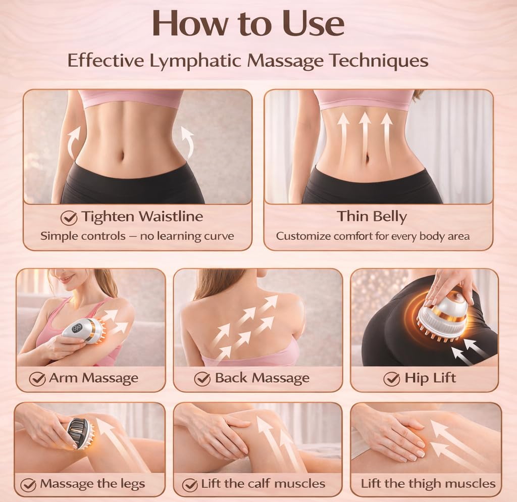 Lymphatic Drainage Massager for At-Home Body Care, Sculpting Massage Tool for Legs, Arms, Belly & Back, Helps Reduce Stretch Marks & Cellulite, Smooth Skin & Relax Muscles with Heat, Vibration & Light Nexa Haven buy supplements Au