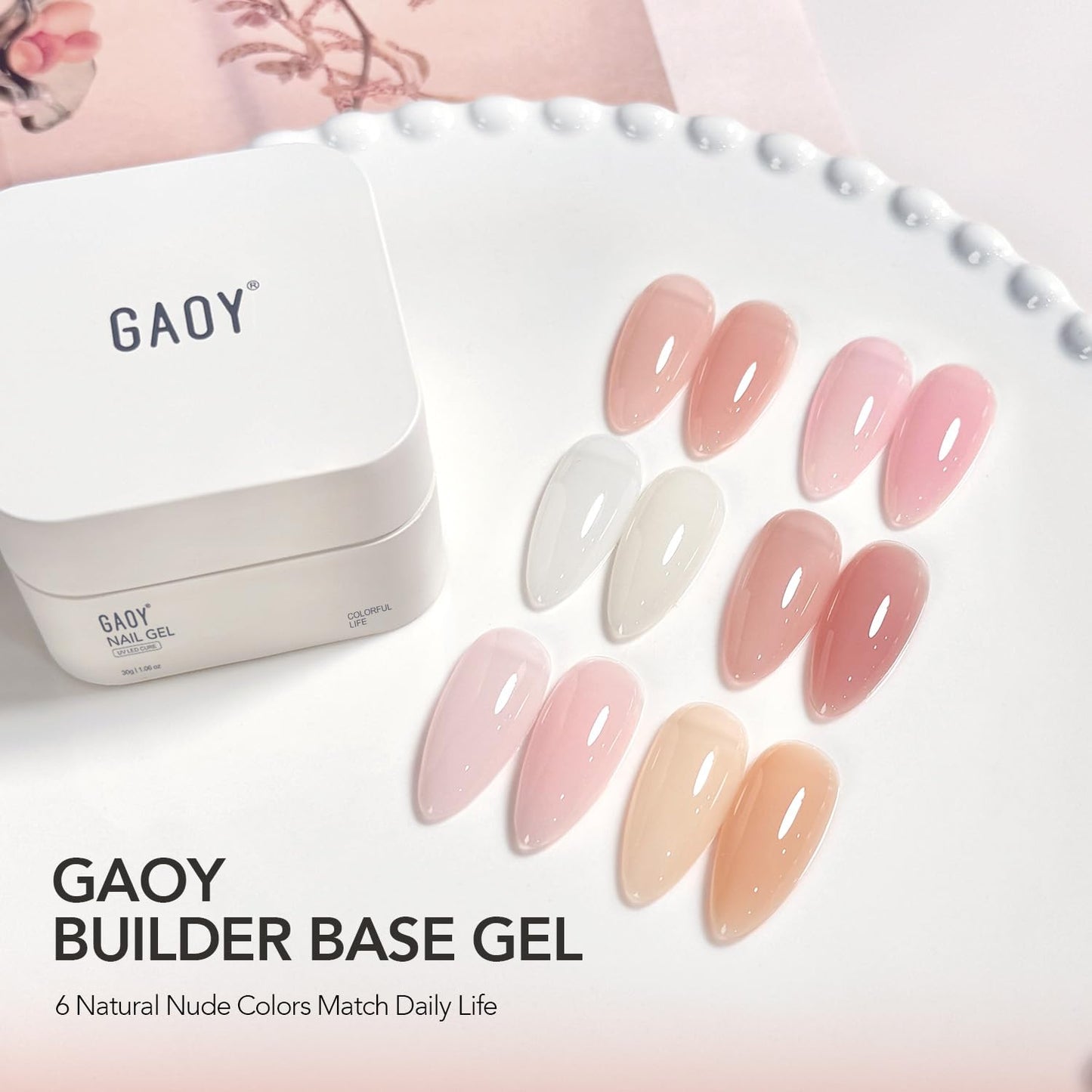 GAOY Colored Builder Base 30g with a Brush, 4-in-1 Long Lasting Nail Builder Gel Nude Pink Natural Jelly, Soak Off UV Light Cure Nail Strengthening, Light Pink