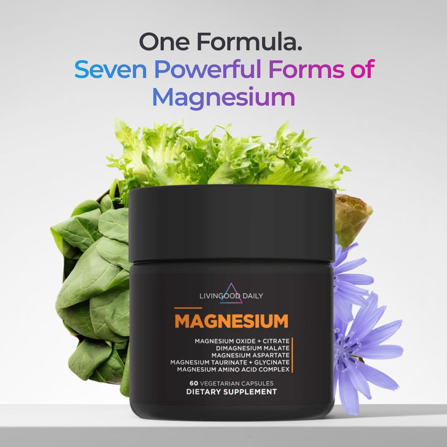 Livingood Daily Magnesium Supplement with Magnesium Glycinate, Citrate, Malate, Oxide, Aspartate, Amino Acid Complex and Chicory Root for Heart Health
