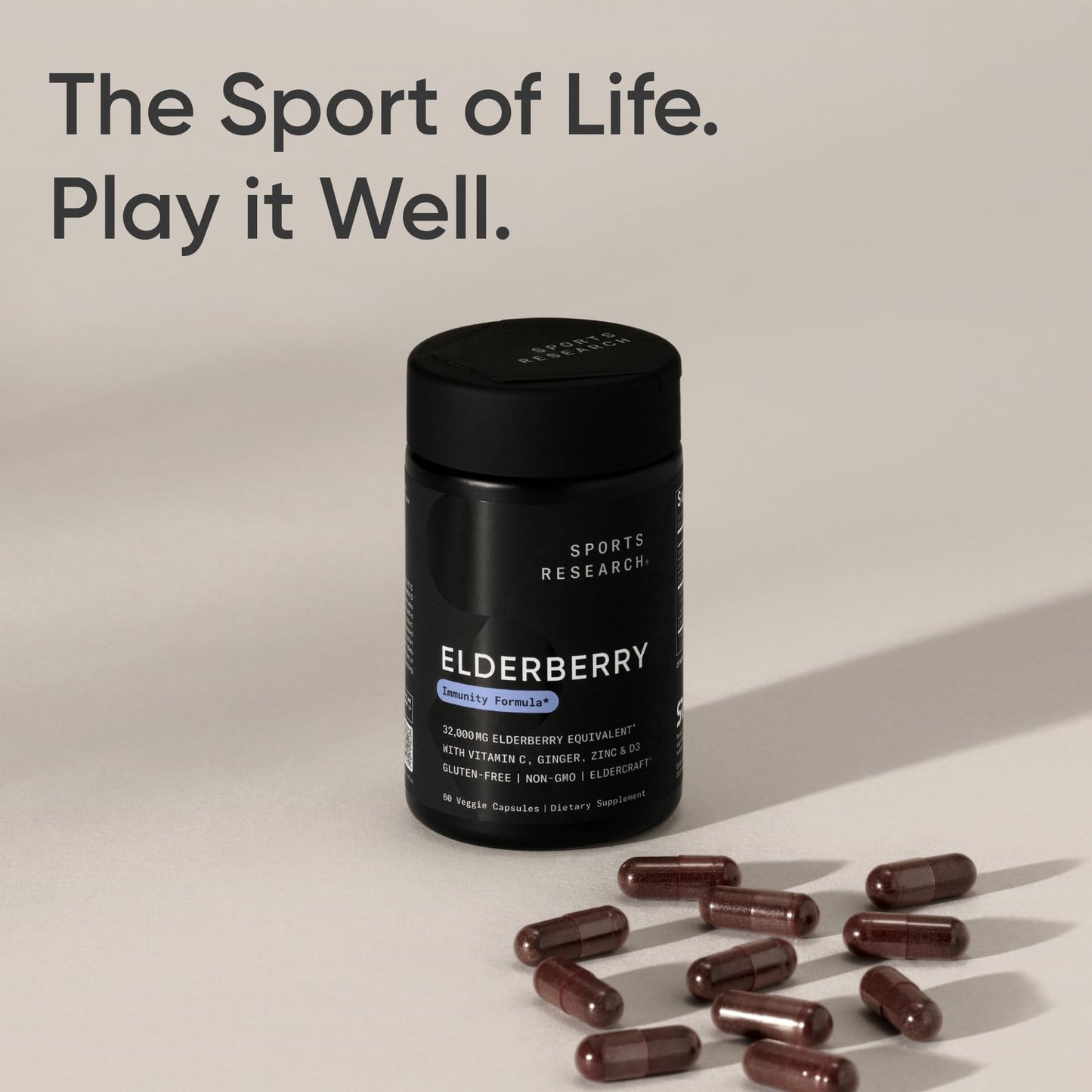 Sports Research® Elderberry Immune Support with Zinc, Ginger, Vitamin C & D3 - Vegan Friendly · Non-GMO · Gluten Free - 60 Veggie Capsules Sports Research buy supplements Au