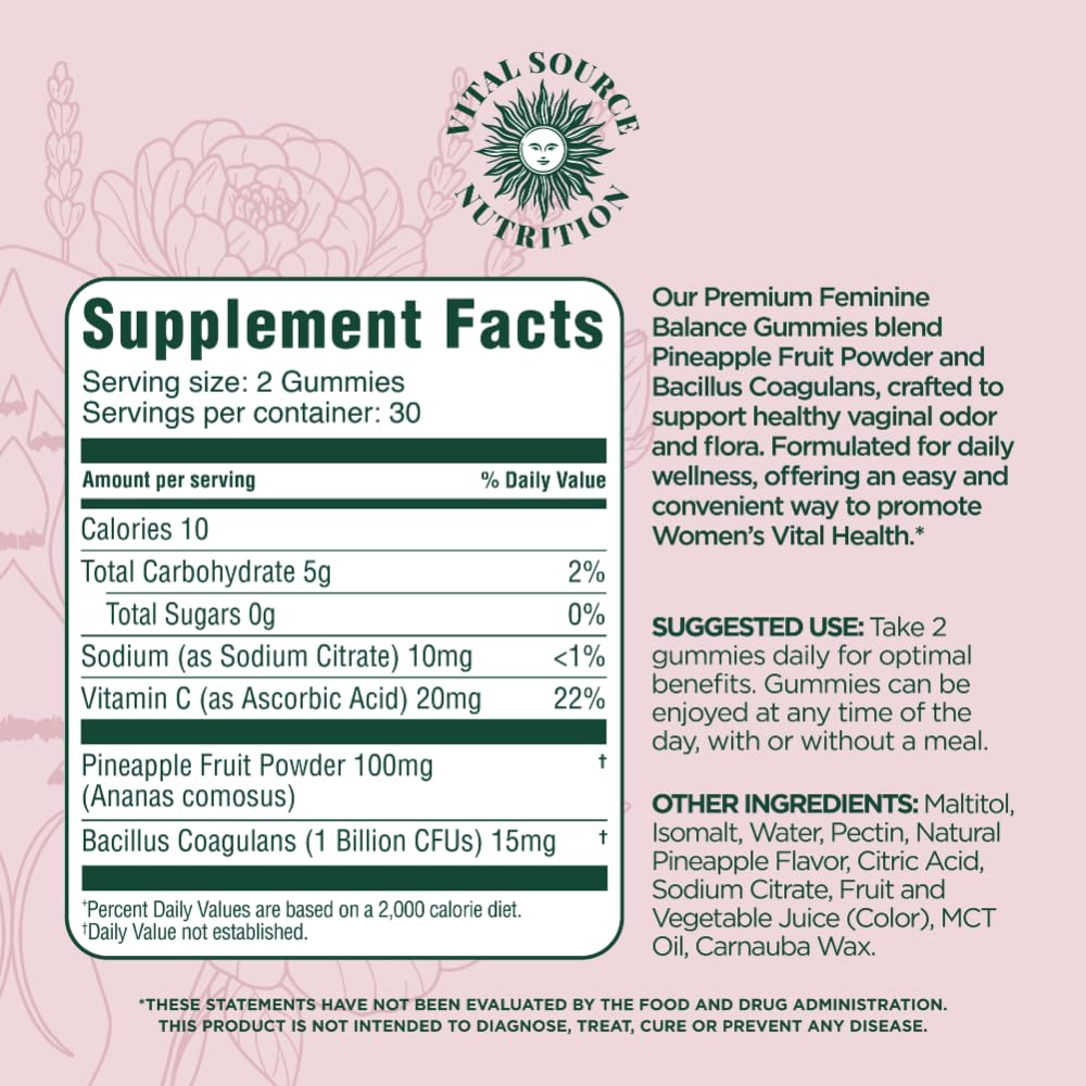 Vital Source Nutrition Vaginal Probiotic Gummies for Women - pH Balance and Immune Defense, Support Healthy Odor and Vaginal Flora - Vegan, Gluten-Free - Hawaiian Pineapple - 60 Gummies - 30 Servings Vital Source Nutrition buy supplements Au