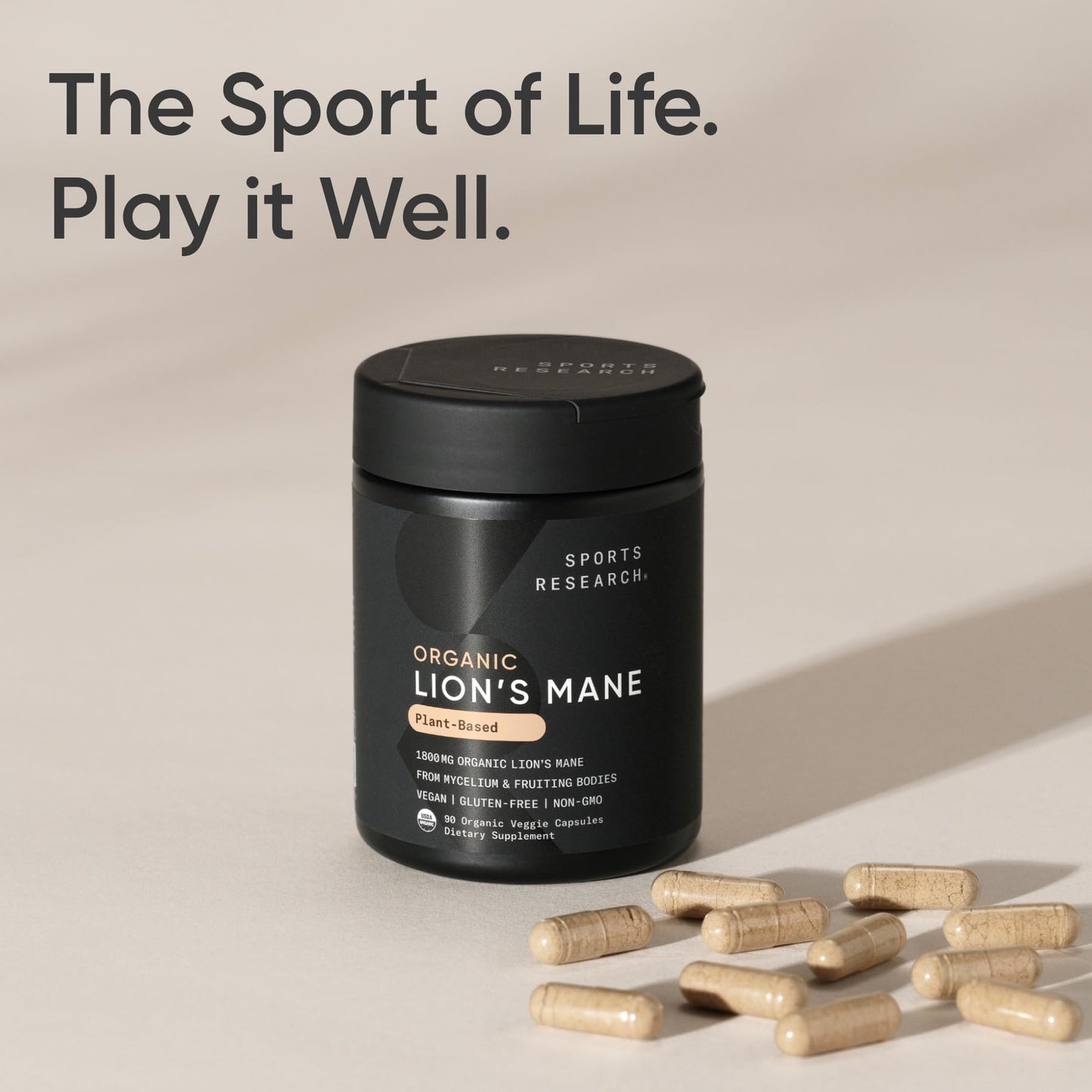 Sports Research® Organic Lion's Mane Mushroom Supplement 1800mg - Brain Health, Focus & Cognitive Supports - USDA Certified Organic · Non-GMO · Vegan - 90 Count Capsules Sports Research buy supplements Au
