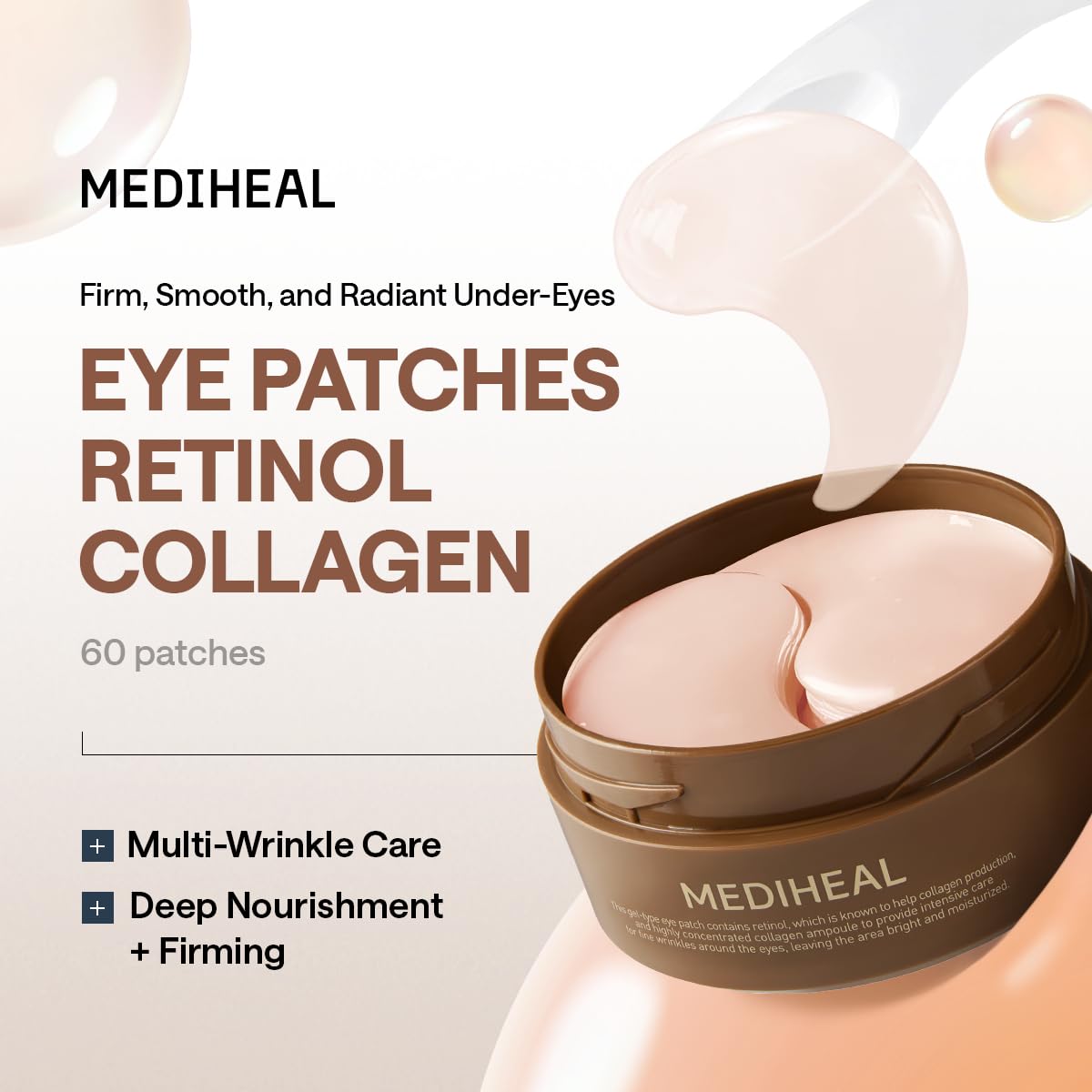 Mediheal Retinol Collagen Under Eye Patches - Korean Hydrogel Eye Pads (60 patches) with 95% Retinol & Collagen