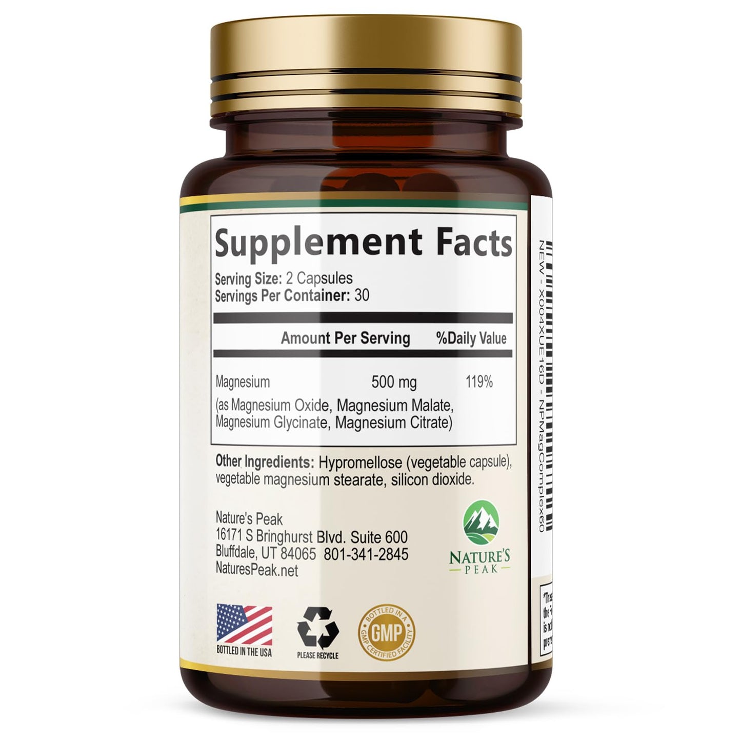 Magnesium Complex Supplement - Magnesium 500mg Per Serving - High Absorption Blend of Glycinate, Citrate, Malate, Oxide - Supports Sleep, Muscle, Bone, Heart Health - Bottled in USA - 60 Capsules Nature's Peak buy supplements Au