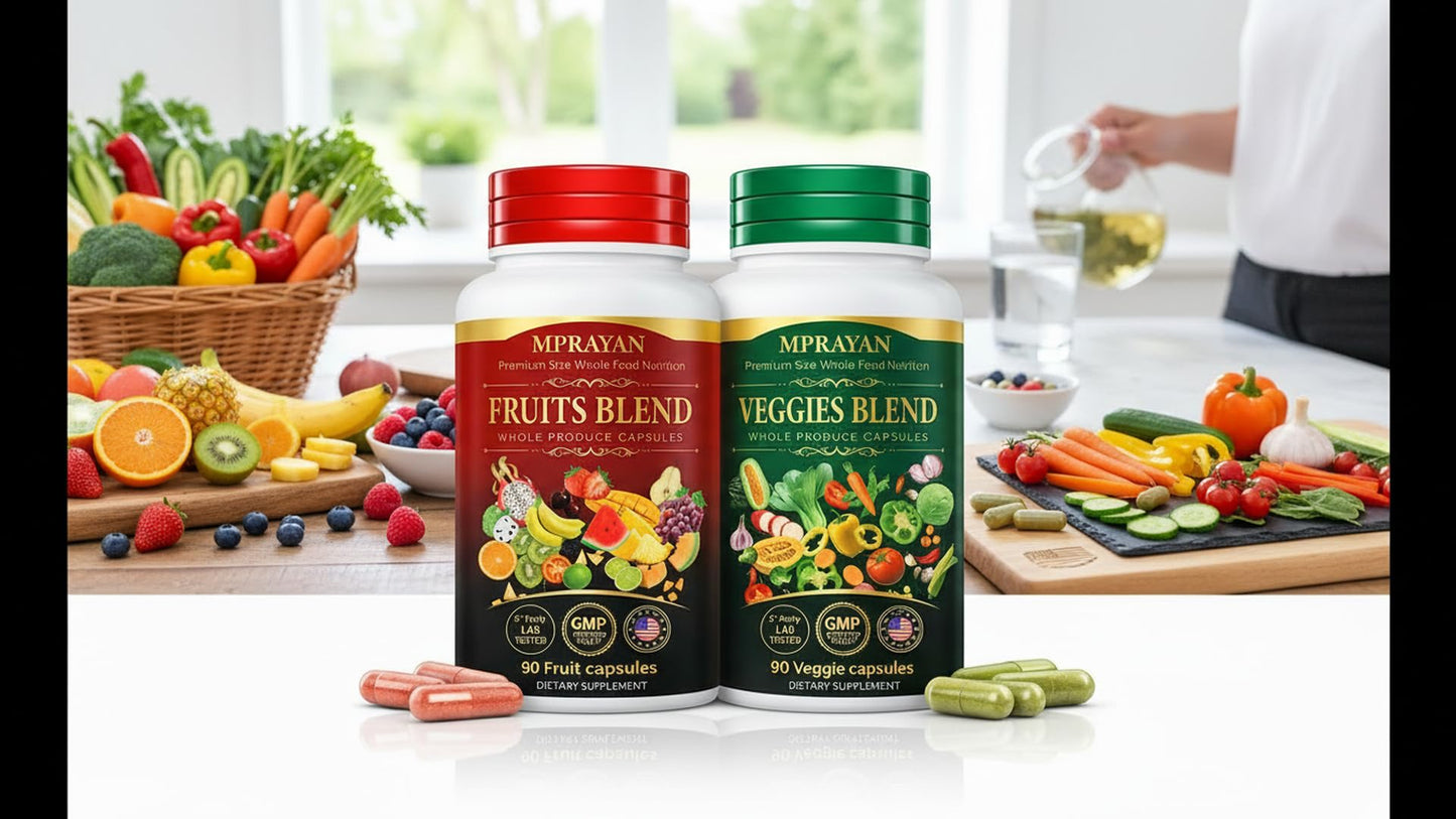 MPRAYAN Fruits and Veggies Capsules - 90 Fruits + 90 Veggies - Whole Food Superfood Supplement - Daily Greens Vitamins & Minerals - Plant Based Nutrition - Vegan Non-GMO - 180 Capsules MPRAYAN buy supplements Au