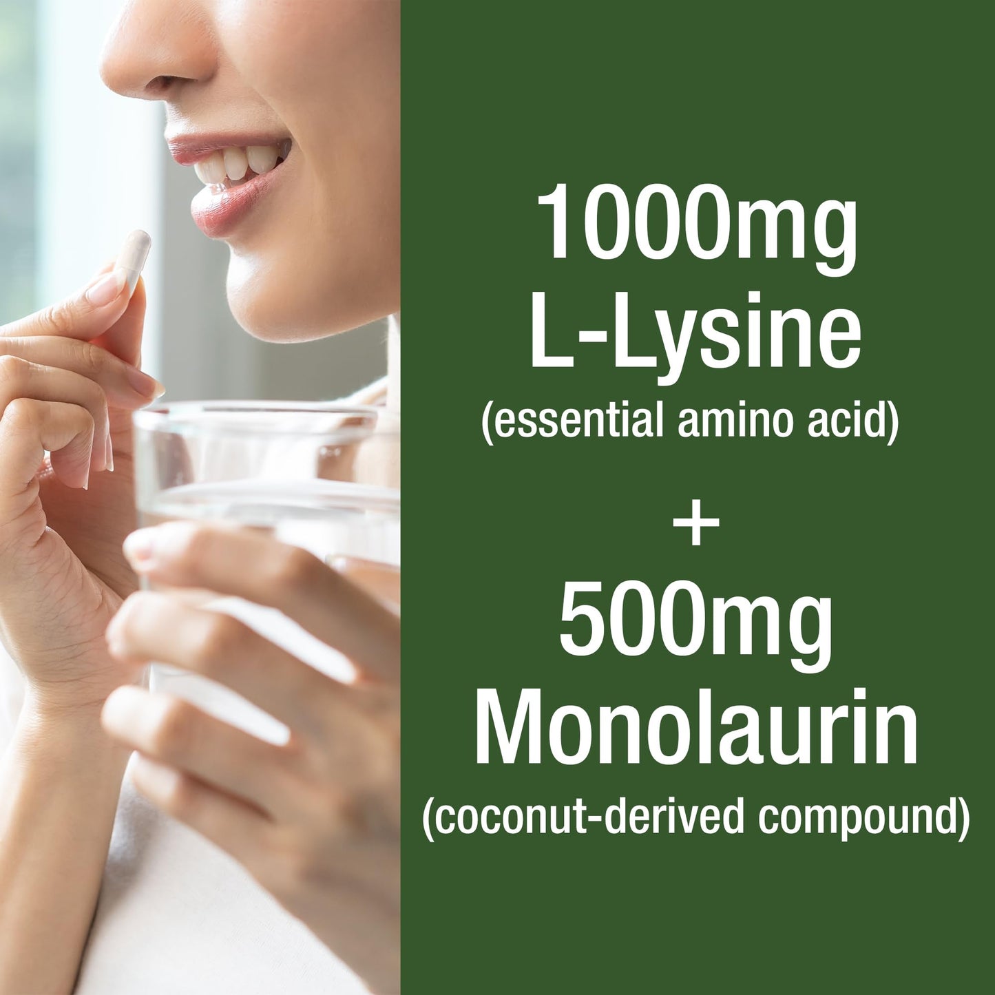 Peak Performance L Lysine 1000mg + Monolaurin 500mg High Potency Supplement for Lips, Skin, & Immune Support - L-Lysine 2-in-1 Bioavailable Supplements