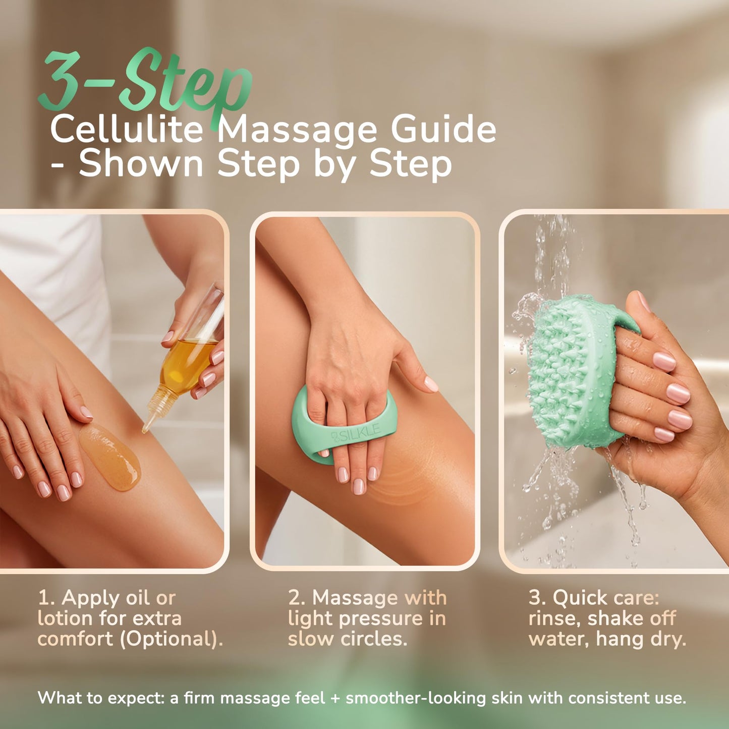 SILKLE Cellulite Massage Tool & Lymphatic Drainage Massager - Silicone Anti Cellulite Massage Brush for Body Sculpting with Ergonomic Handle - Cellulite Remover for Legs, Thighs and Belly - Green SILKLE buy supplements Au