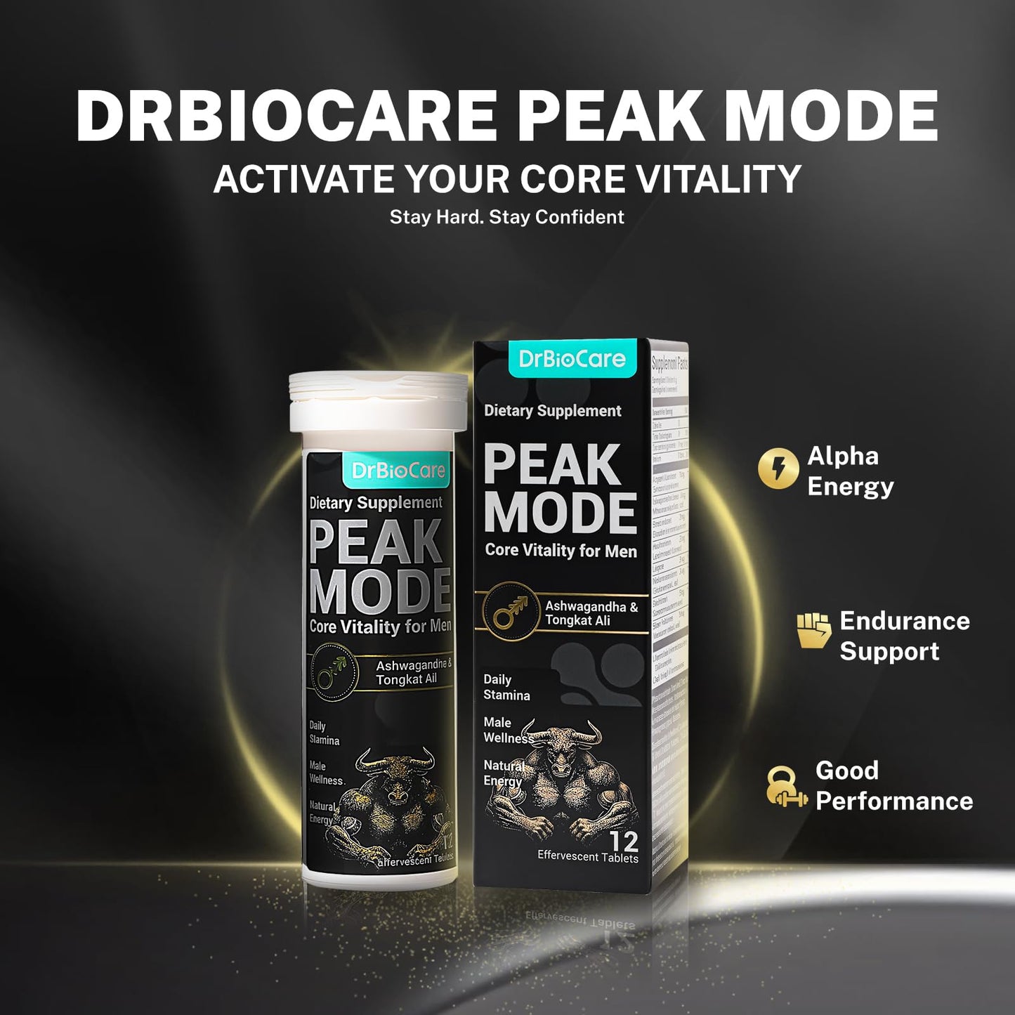 DrBioCare Peak Mode Core Vitality for Men 7-in-1 Effervescent Tablets | Tongkat Ali, Maca & L-Arginine,Ashwagandha, | Boost Stamina, Drive & Blood Flow for Good Performance | Berry Flavor 24 Tablets DrBioCareBuy Supplements Australia