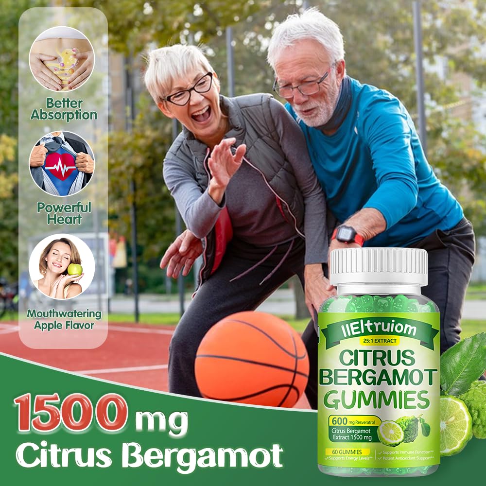 IIEltruiom Citrus Bergamot 1500mg, Citrus Bergamot Gummies for Healthy Cholesterol, Bergamot Supplements 25:1 Extract from Italy Bergamot,