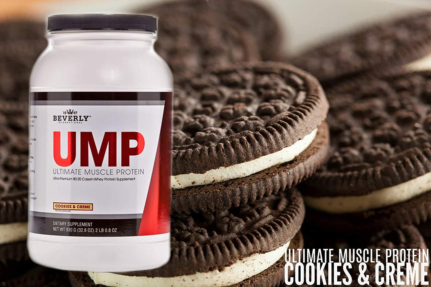 Beverly International UMP Protein Powder, Cookies & Cream. Unique Whey-Casein Ratio Builds Lean Muscle. Easy to Digest. No Bloat. (32.8 oz) 2lb .8 oz