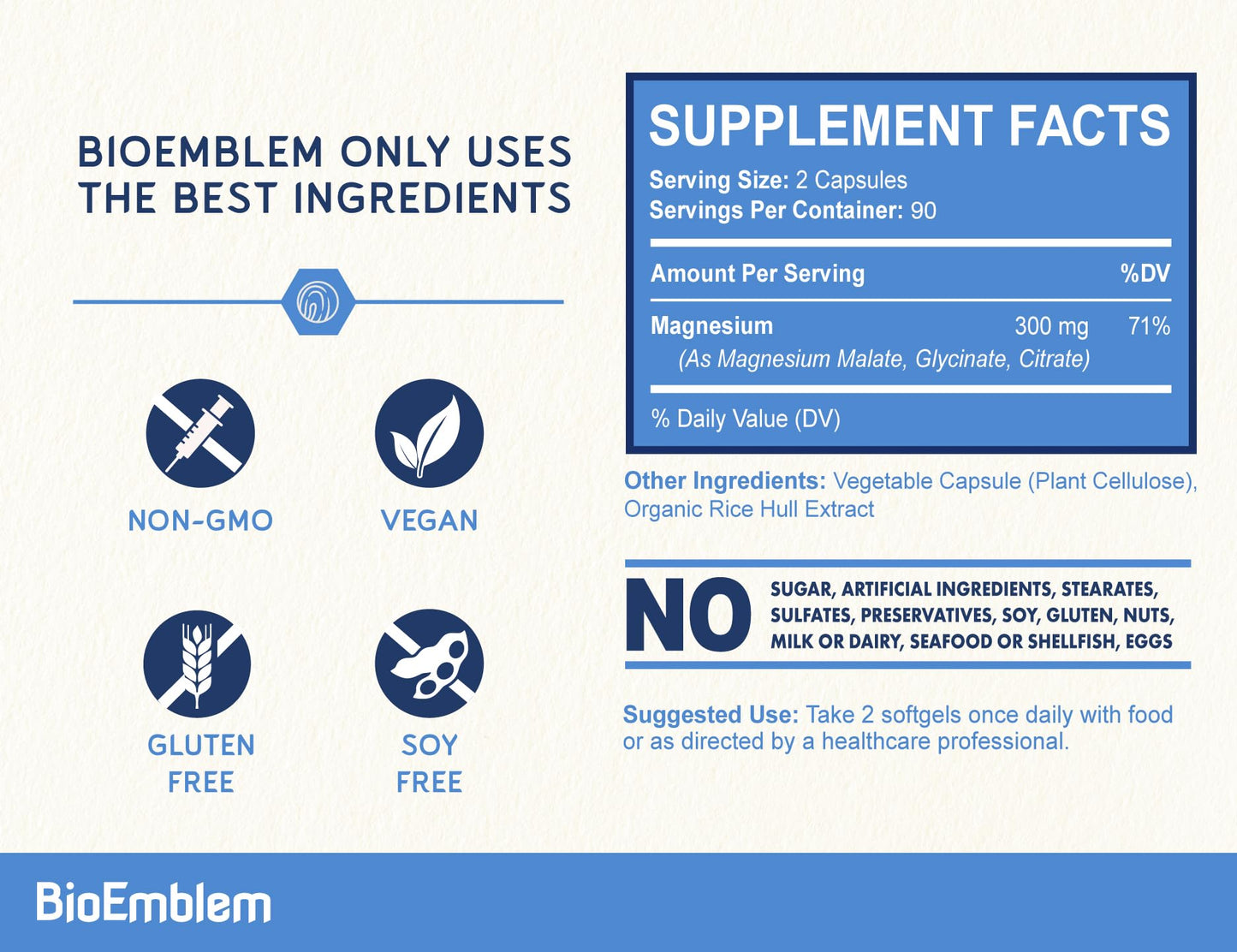 BioEmblem Triple Magnesium Complex | 300mg of Magnesium Glycinate, Malate, & Citrate for Muscles, Nerves, & Energy | High Absorption | Vegan, Non-GMO (180 Capsules) BioEmblem buy supplements Au