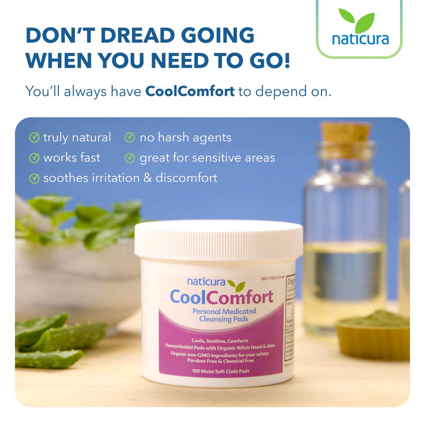 CoolComfort Personal Cleansing Pads with Organic Witch Hazel and Aloe Vera - All Natural and Fast Acting Wipes for Hemorrhoid Burning, Itching, Pain and Swelling - 100 Pads - No Parabens - Made in USA NaticuraBuy Supplements Australia