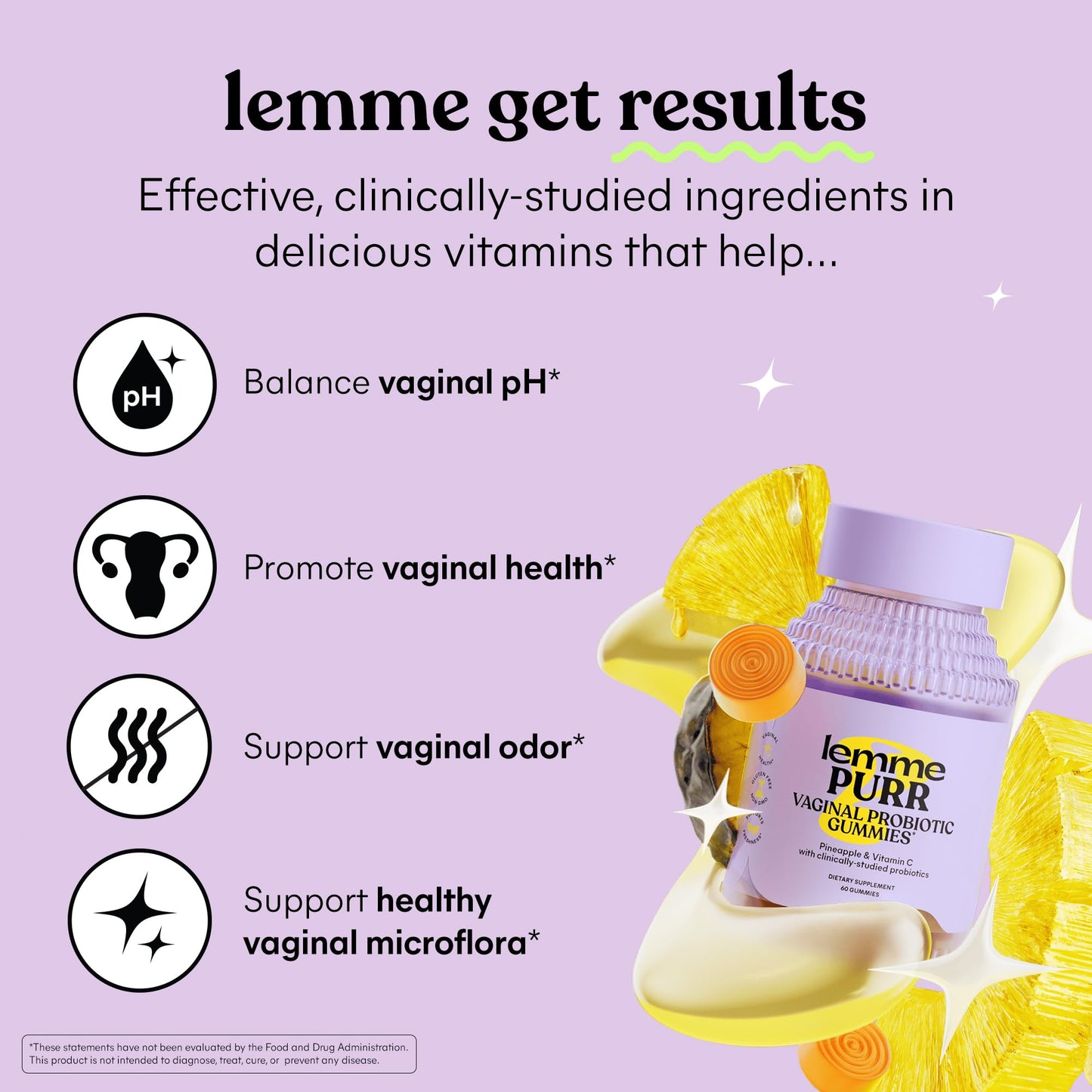Lemme Purr Vaginal Probiotic Gummies for Women - Balanced pH, Healthy Odor, Yeast Balance & Flora Support