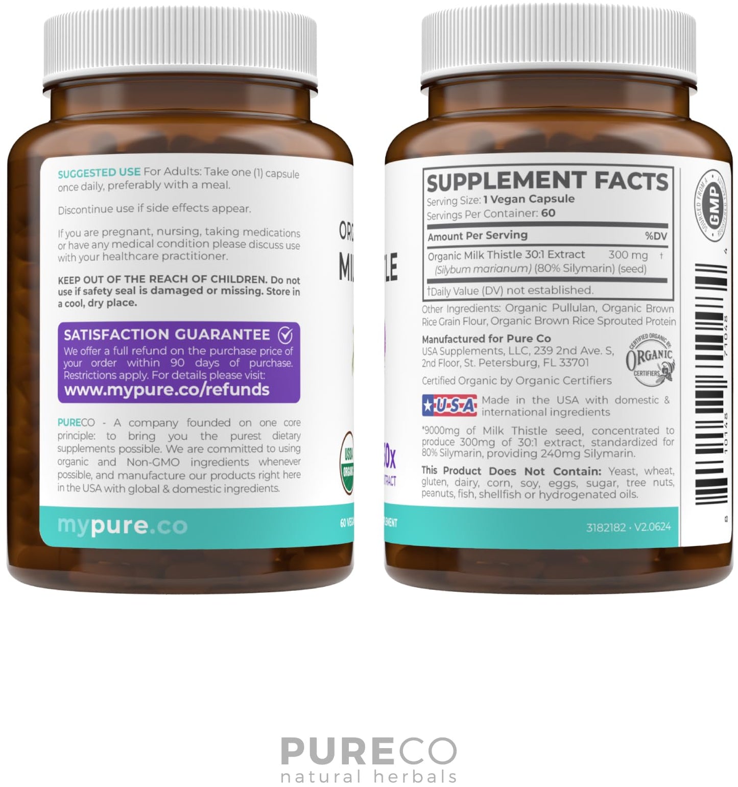 USDA Organic Milk Thistle Capsules - 80% Silymarin Supplement for Liver Support- Super Concentrated 300mg of 30:1 Milk Thistle Extract Equivalent to 9,000mg - Milk Thistle Liver Detox 60 Day Supply PURE CO buy supplements Au