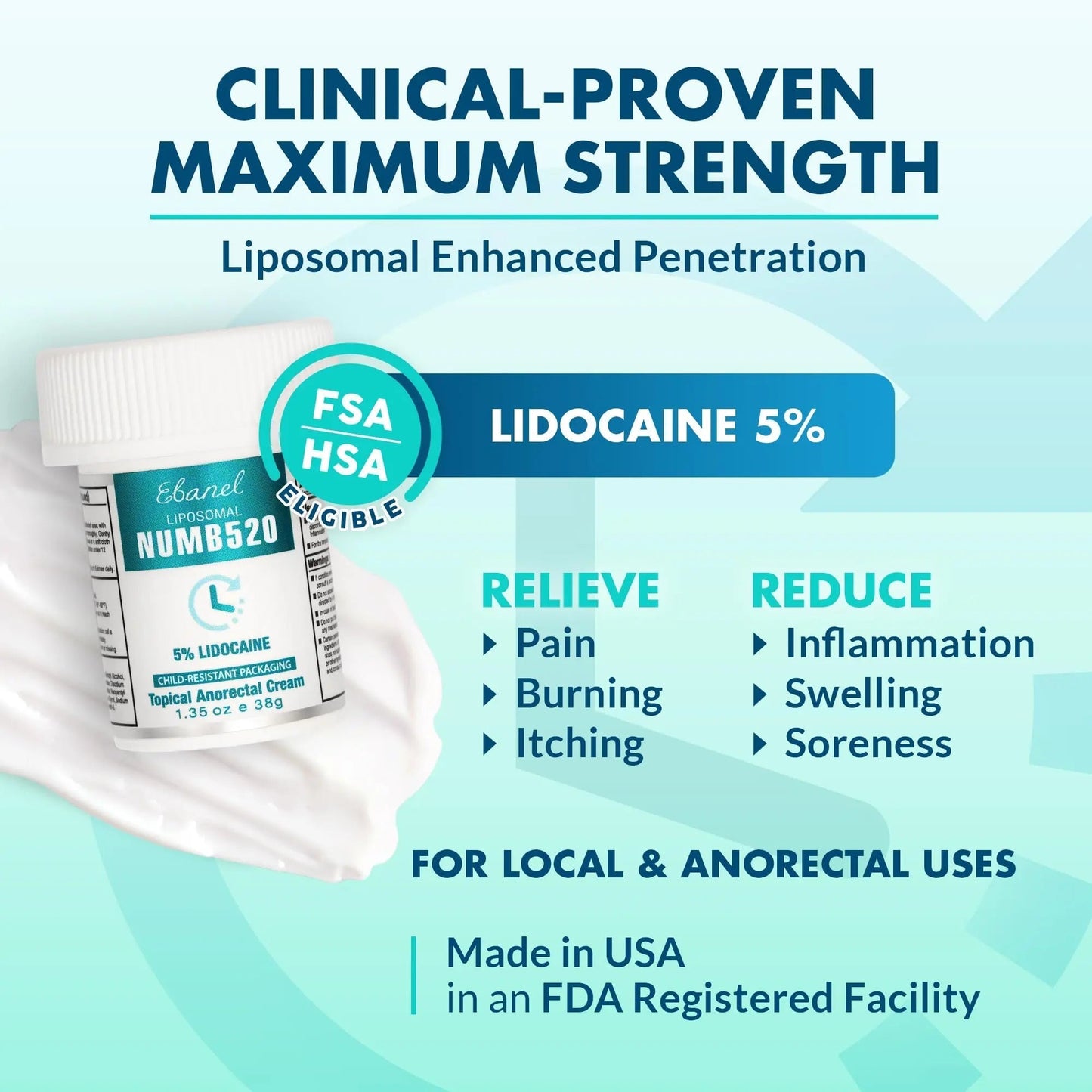 Ebanel 5% Lidocaine Numbing Cream, Pain Relief Burn Itch Numb Cream, Maximum Strength Topical Anesthetic with Allantoin, Vitamin E for Local and Anorectal Uses, Hemorrhoid Treatment, 1.35 Oz EbanelBuy Supplements Australia