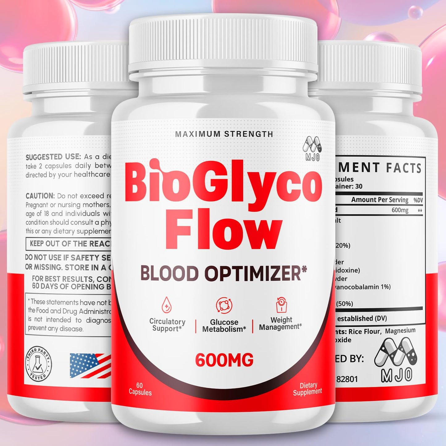 (3 Pack) BioGlyco Flow Blood Optimizer Capsules, Official BioGlyco Flow Pills with All Natural Ingredients, Advanced Health and Wellness Supplement with Maximum Strength Multivitamins (180 Capsules) MJO buy supplements Au