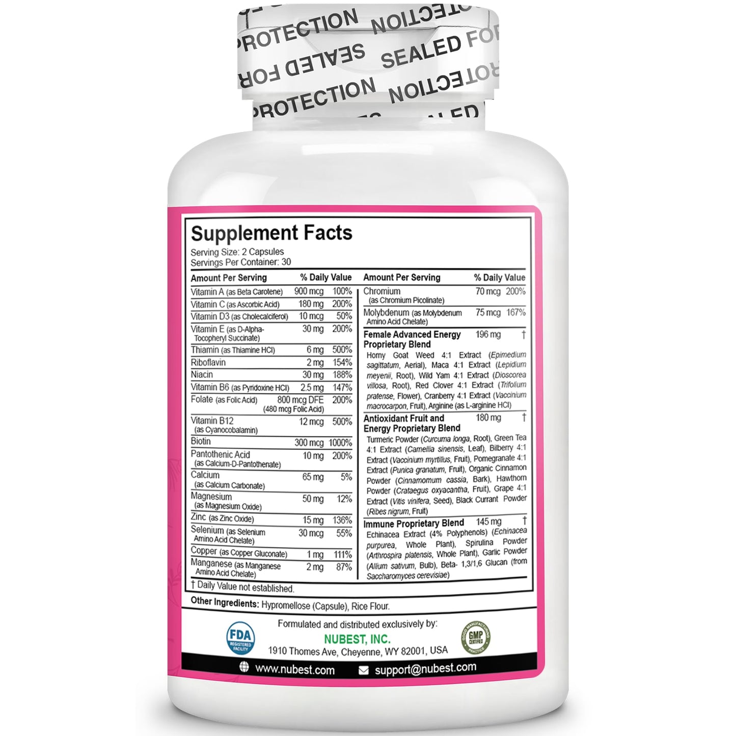 Multivitamin for Women with 39 Key Nutrients, Essential Vitamins, Minerals, Horny Goat Weed, Maca, Wild Yam, Red Clover, Cranberry, Arginine, Herbal Supplement | 60 Vegan Capsules | 1 Month Supply NuBest buy supplements Au