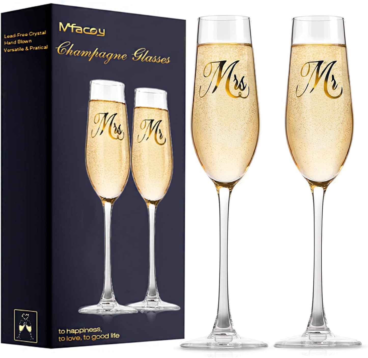 Mfacoy Mr. & Mrs. Champagne Flute Set, Wedding Decor - His and Hers, Wedding Toasting Glasses for Engagement