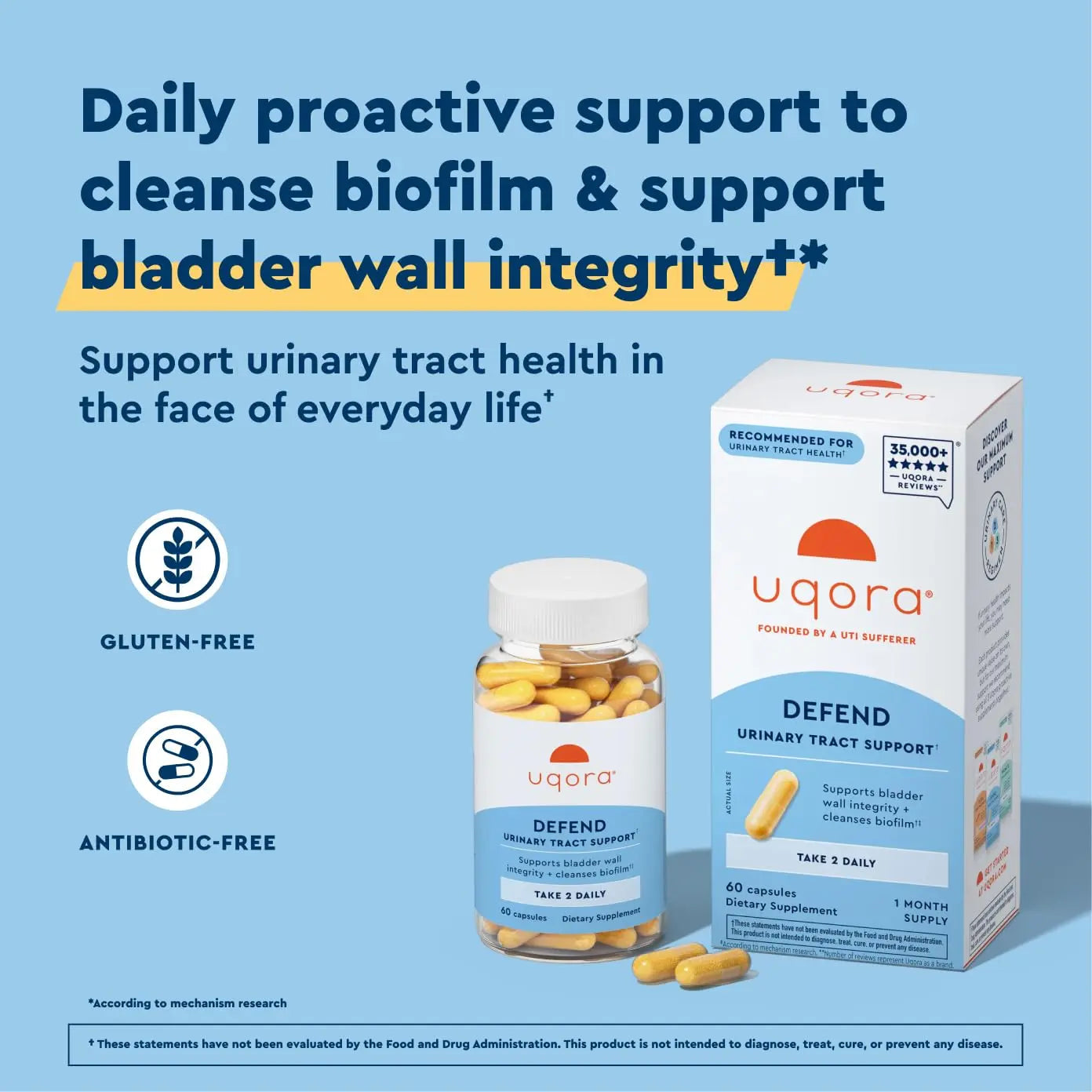Uqora Defend - Urinary Tract Health Supplement - Support Bladder Health & Cleanse Biofilm* with D-Mannose, Green Tea Extract, Turmeric Extract & More - Gluten-Free - 60 Capsules (30-Day Supply) UqoraBuy Supplements Australia