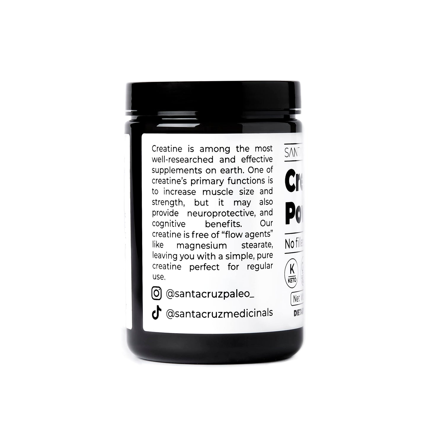 Santa Cruz Paleo, Creatine Monohydrate Powder Micronized, Unflavored Pre Workout and Muscle Support Supplement, Gluten Free Keto, Mix with Water or Shakes