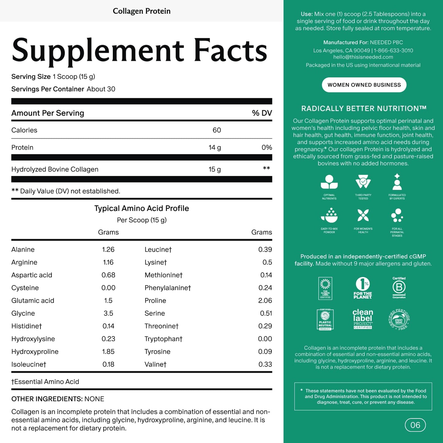 Needed. Hydrolyzed Collagen Protein Powder | Expert-Backed & Clean Sourced | Supports Skin, Hair, Joints | Grass-fed, Pasture-Raised, Hormone-Free | 1lb Needed. buy supplements Au
