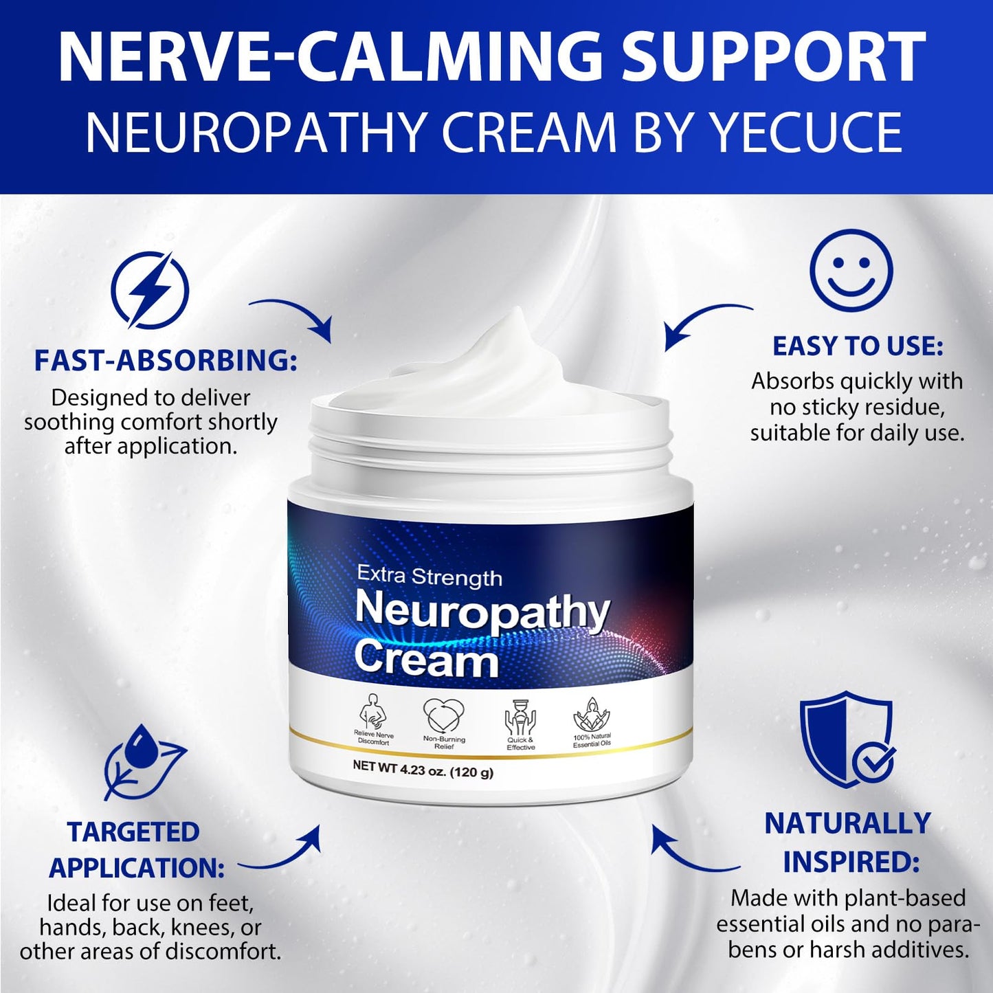 Neuropathy Cream for Feet, Legs & Hands – Lightweight, Plant-Based Formula with Cooling Comfort, 120g CFXYHNOXBuy Supplements Australia