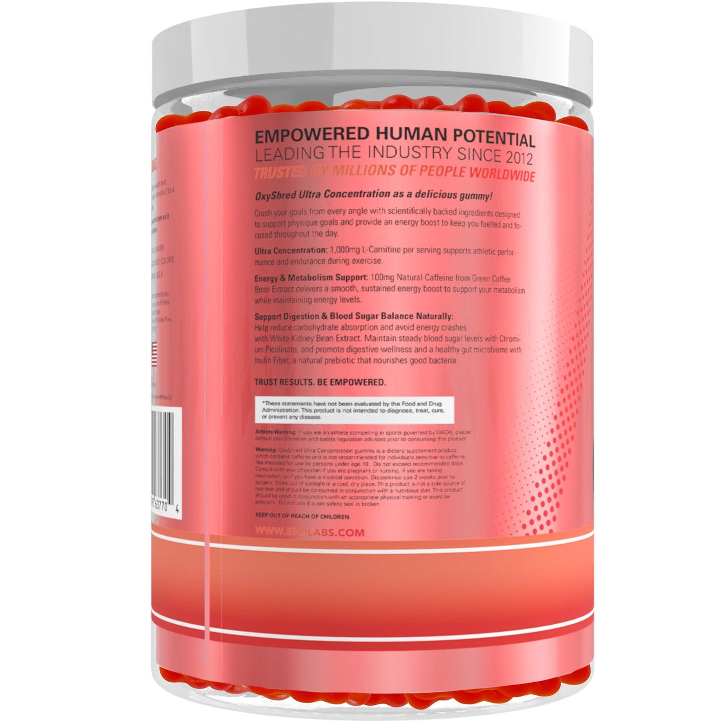 EHP Labs OxyShred Gummies - Pre Workout Gummies & Energy Chews with 100mg Caffeine, L-Carnitine for Thermo & Metabolic Support, All Natural Energy Boost