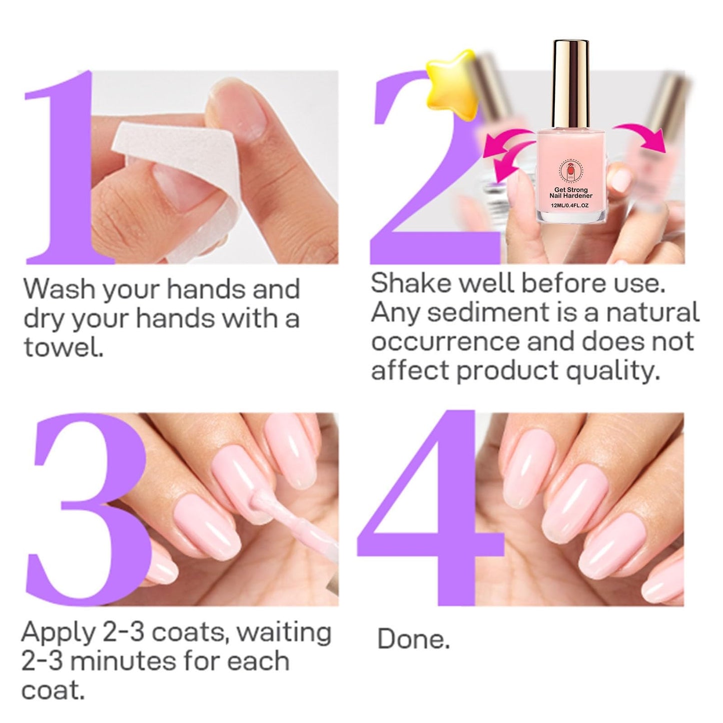 Nail Strengthener for Women, Pink Nail Hardener Extra Strong and Growth, Long-Lasting Quick Dry, Nail Strengthening Polish for Weak Brittle