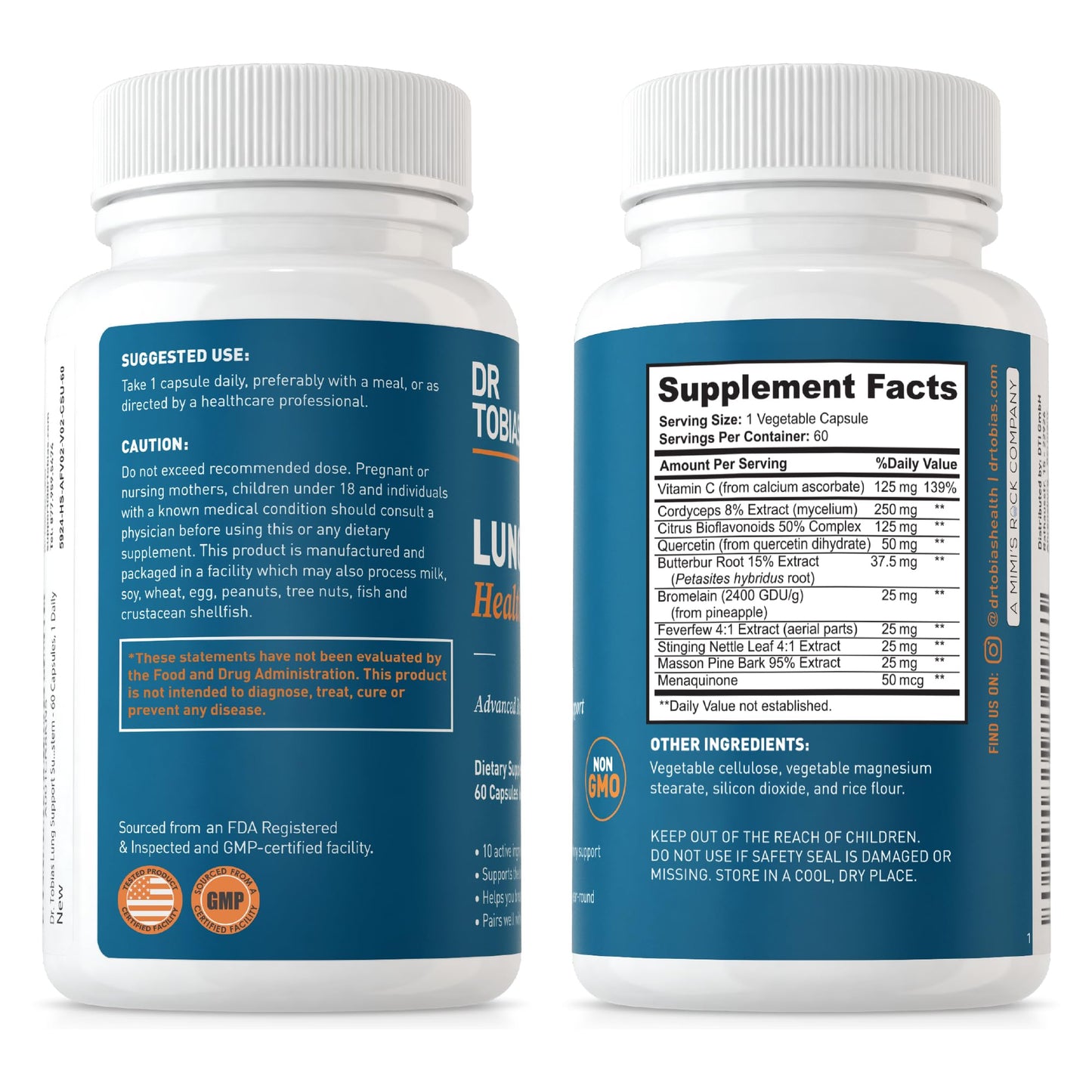 Dr. Tobias Lung Health and Oregano & Caprylic Acid Blend, Supports Lung Cleanse & Detox, Intestinal Health, Immune Support with Prebiotics & Herbs for Women & Men Dr. Tobias buy supplements Au