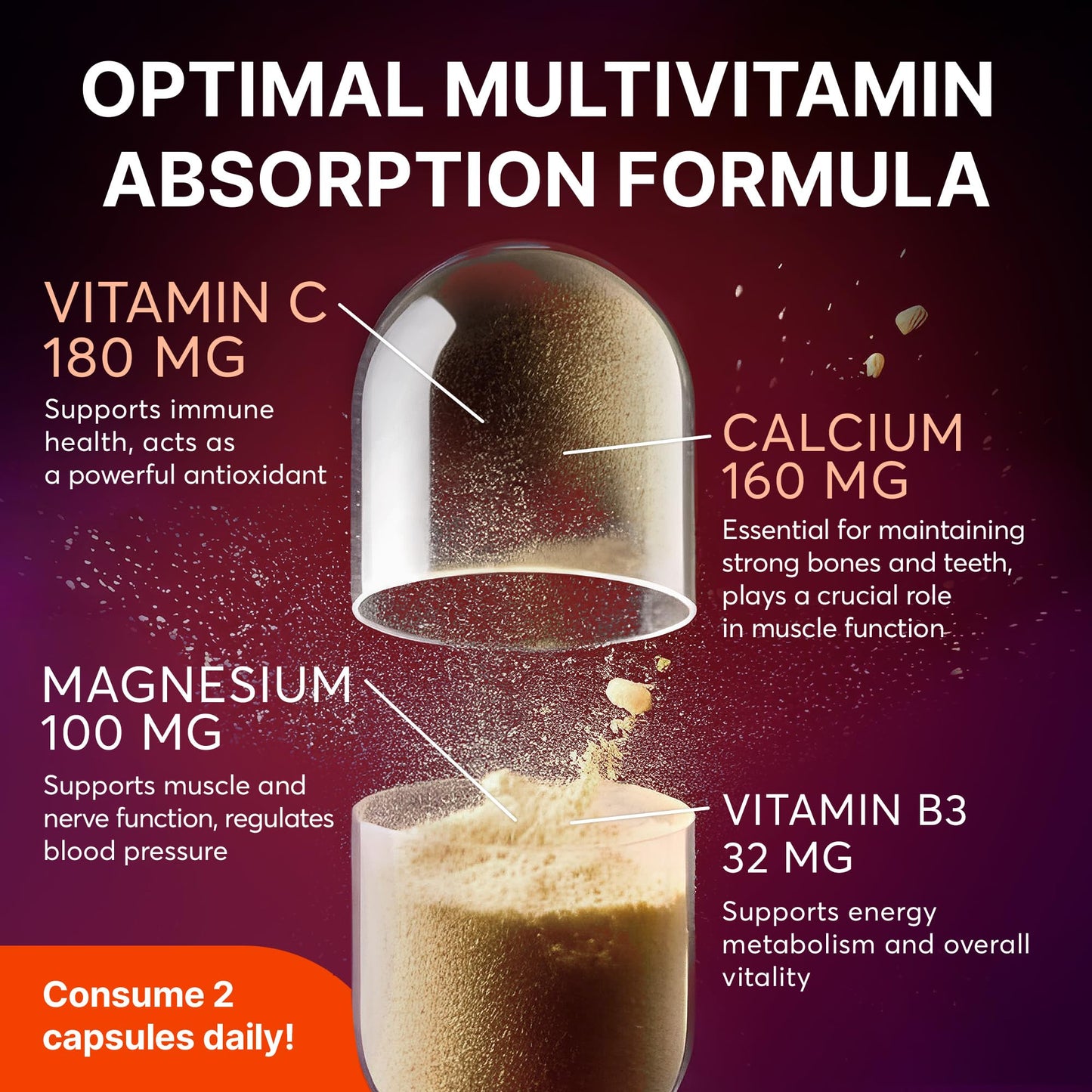 Multivitamin Supplement | Complex with Vitamin A, C, D, E, K1, B, Zinc & Chromium | Hair, Skin & Nail Beauty Vitamins | Immune Support Supplements for Men & Women | 60 Capsules SUPLINT buy supplements Au