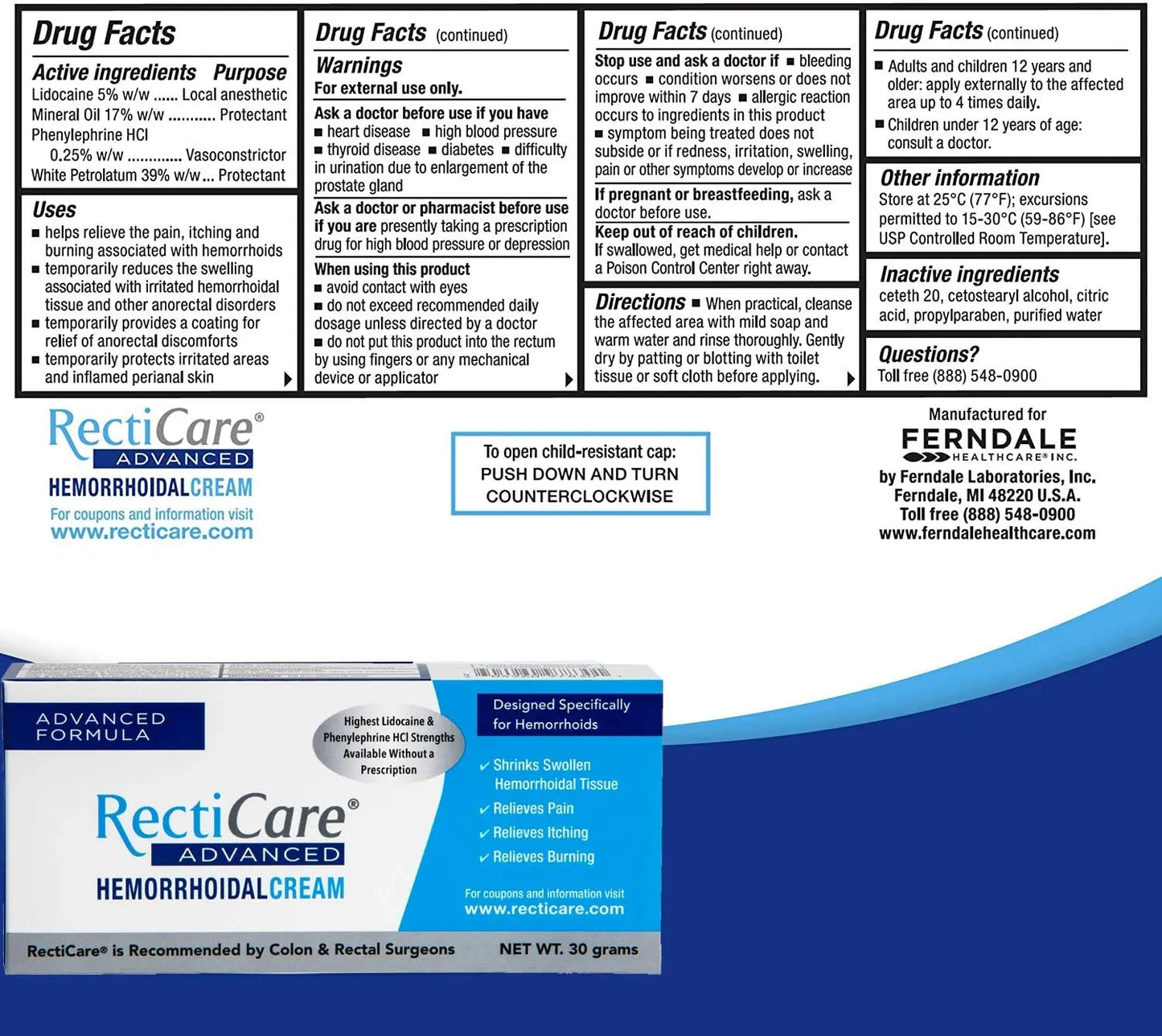 Recticare Advanced Hemorrhoidal Cream: Advanced Treatment to Shrink & Soothe Hemorrhoids - Itch, Pain, Burn Relief - 30g Hemorrhoidal Cream with Lidocaine RecticareBuy Supplements Australia