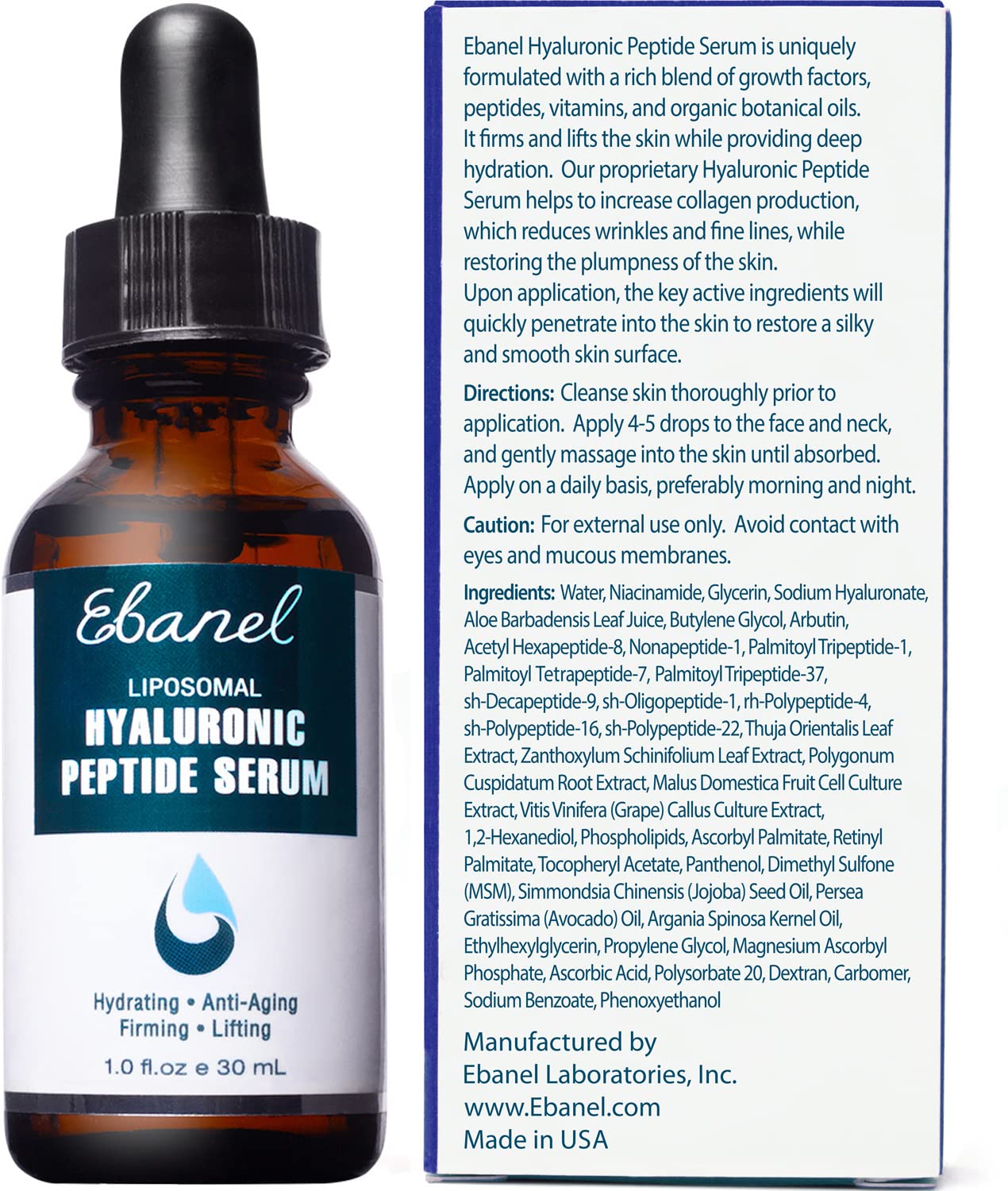 Ebanel Anti Aging Skincare Bundle of Retinol Moisturizer Cream with Collagen and Hyaluronic Acid Serum, Reduces Wrinkles, Hydrates, Firm and Smooth Skin