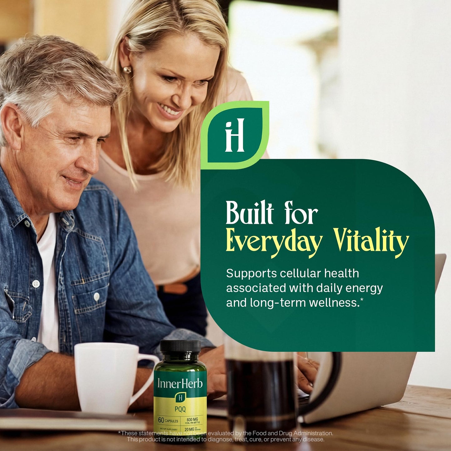 InnerHerb Pyrroloquinoline Quinone PQQ Daily Capsule - Supplement for Adults (60 Capsules, 30 Servings) (20mg Per Serving) InnerHerb buy supplements Au