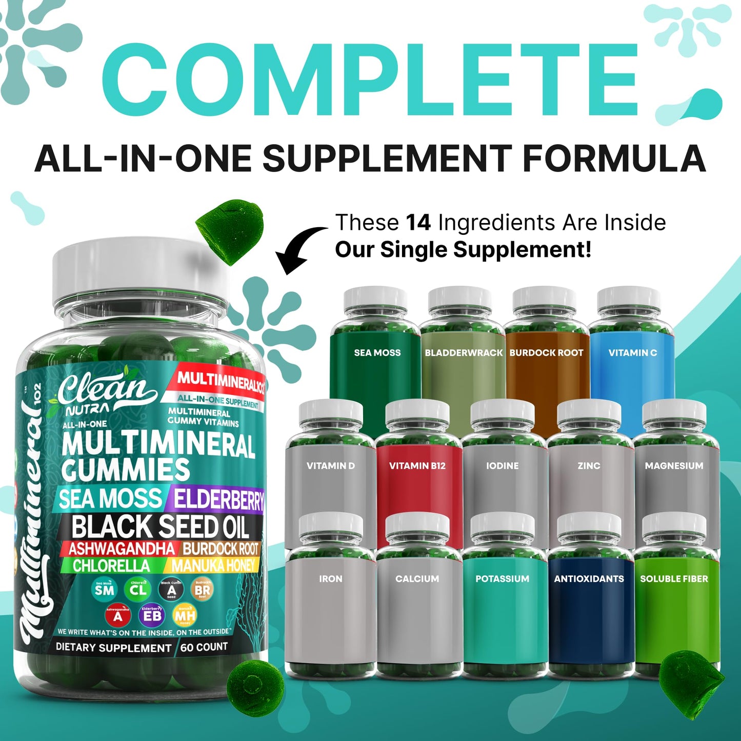 Sea Moss Gummies | Clinically Tested - Black Seed Oil Ashwagandha Elderberry Burdock Root Chlorella Manuka Honey - Vegan Irish Sea Moss Gummy Vitamins for Adults Kids Men Women - Green Apple Flavor Clean NutraceuticalsBuy Supplements Australia