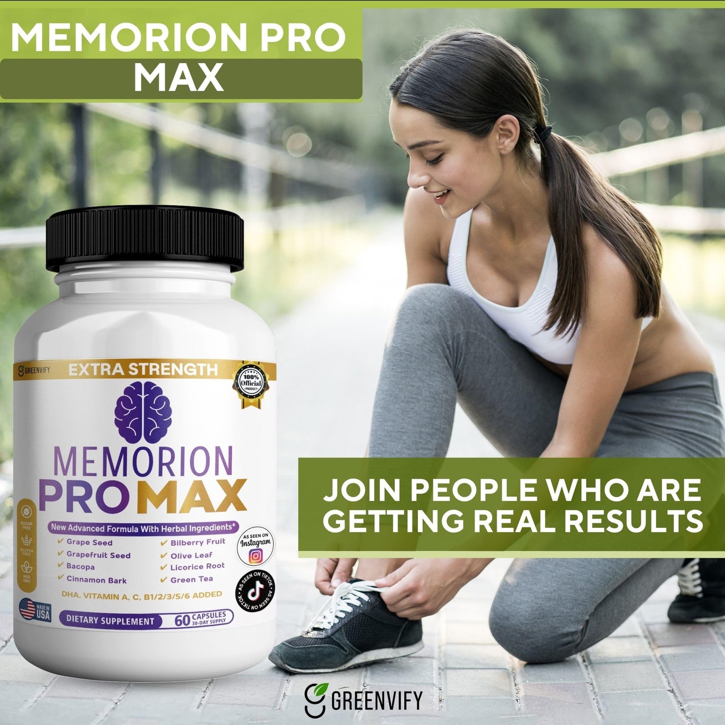 GREENVIFY Memorion Pro Max Extra Strength Brain Support Supplement, 60 Capsules, with DHA, Vitamins, Herbal Blend, 30-Day Supply (1) GREENVIFY buy supplements Au
