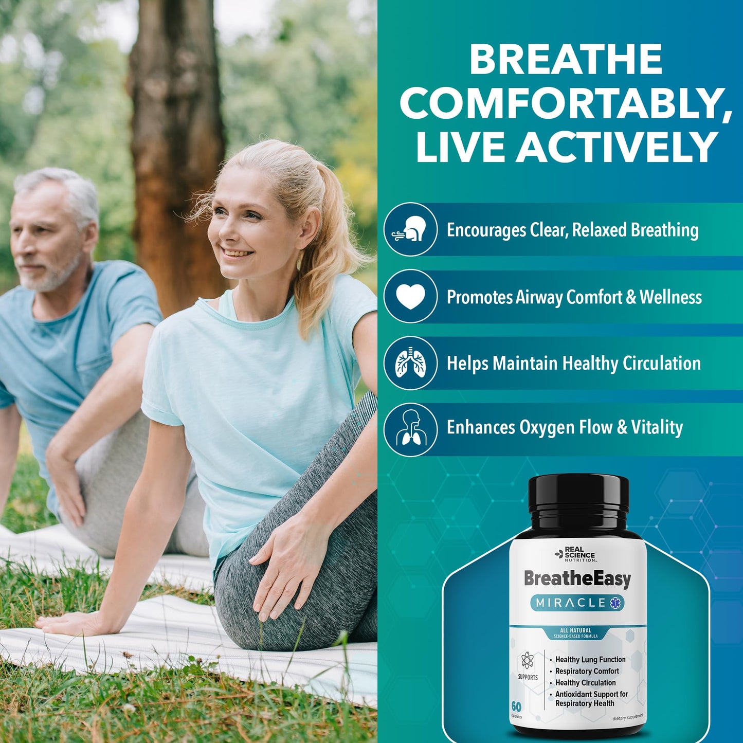 Real Science Nutrition BreatheEasy Lung Support Supplement for Lung Health & Respiratory Wellness – Lung Cleanse Formula with Vinitrox, GABA for Circulation Support - Made in USA - 60 Capsules Real Science Nutrition buy supplements Au