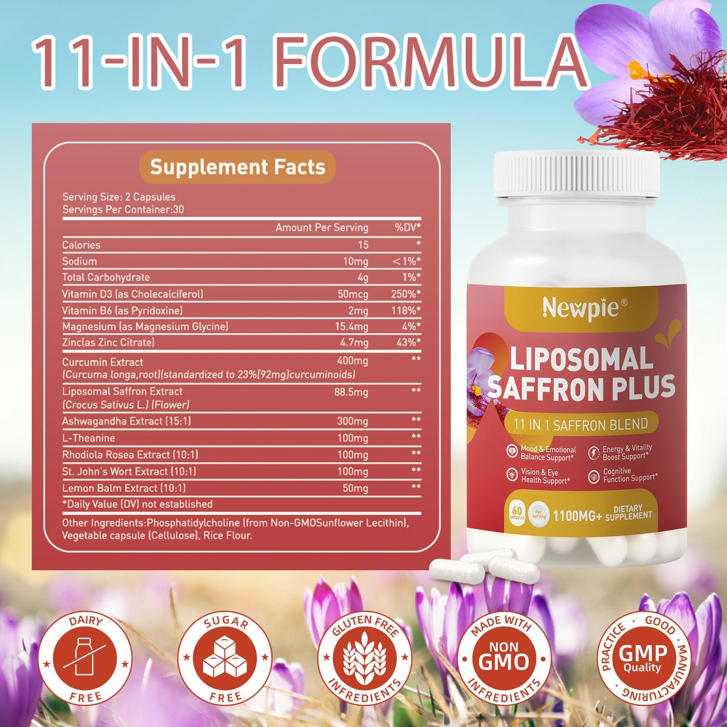 Newpie Saffron Supplements - 100% Pure Saffron Extract Capsules - Natural Mood Enhancer, Supports Eye & Heart Health, Boosts Energy - Premium Supplement for Women & Men(60 Servings (2) Newpie buy supplements Au
