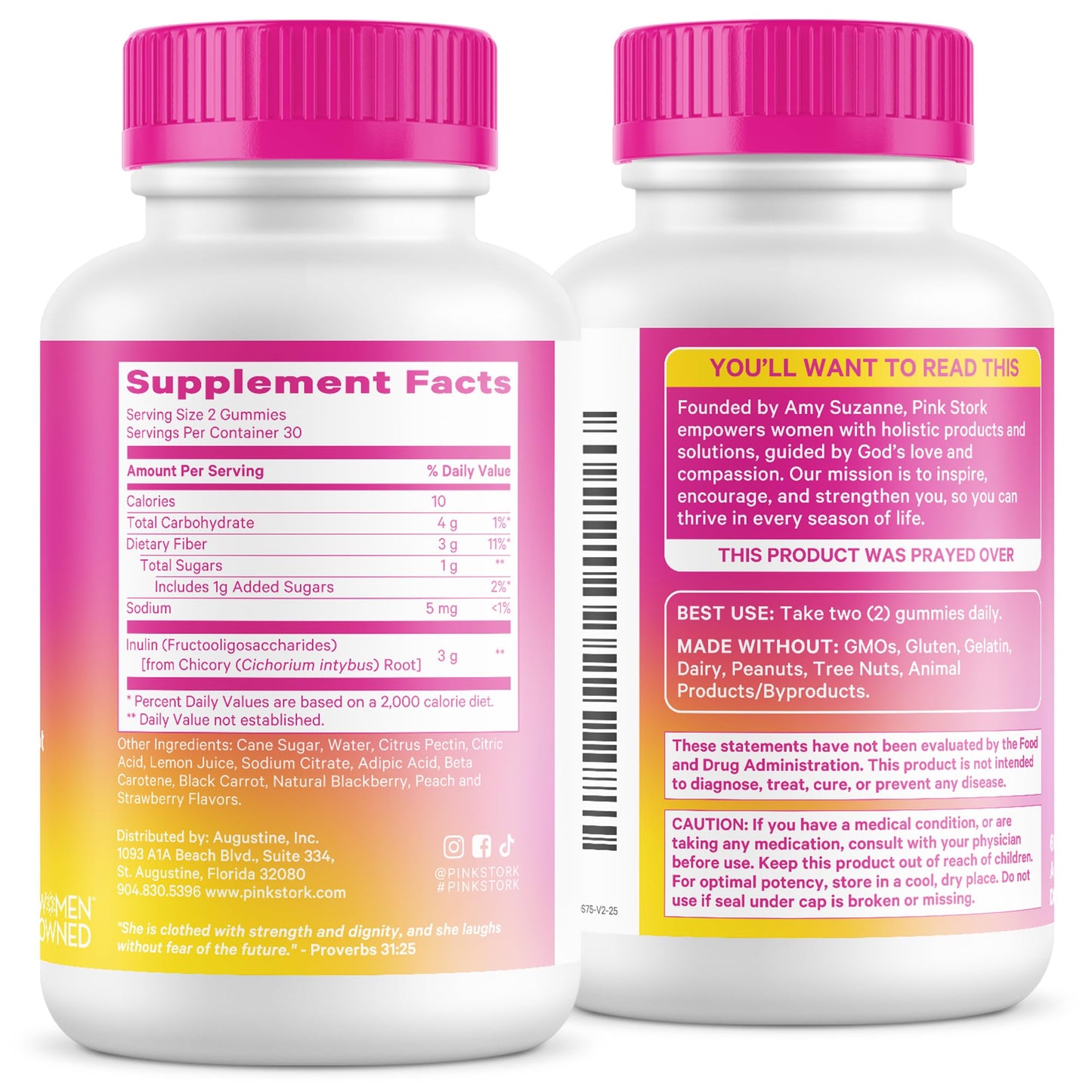 Pink Stork Prenatal Fiber Gummies for Women - 3g Prebiotic Inulin from Chicory Root - Natural Pregnancy & Postpartum Stool Softeners