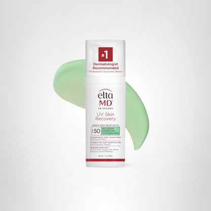 EltaMD UV Skin Recovery Green Tint 100% Mineral Sunscreen, SPF 50, Redness Correcting