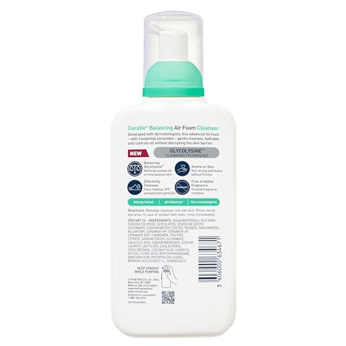 CeraVe Balancing Air Foam Face Wash, Foaming Facial Cleanser For Combination Skin, 8HR Oil Control + 24HR Hydration