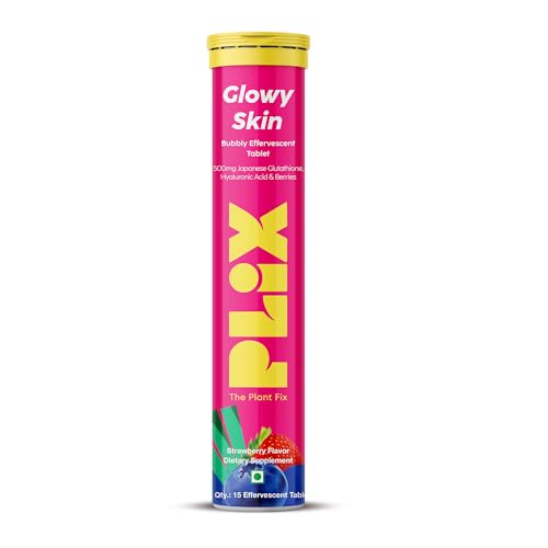 PLIX Glowy Skin 500mg Glutathione Supplement with Hyaluronic Acid, Vitamin C, E & Berries | 30 Effervescent Tablets, Strawberry Flavor PLIX - THE PLANT FIXBuy Supplements Australia