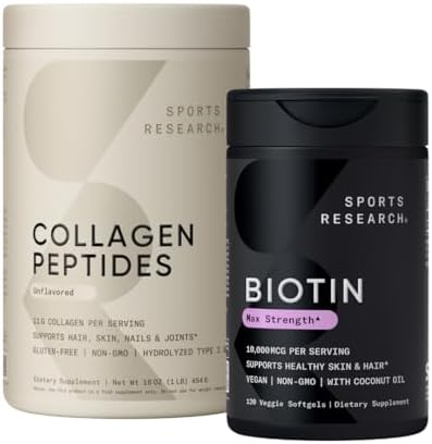 Sports Research® Collagen Peptides for Women & Men Hydrolyzed Type 1 & 3 Protein Supplement Easy Mixing Vital Nutrients Proteins and Vegan Biotin 10,000mcg Max Strength B7 120 Softgels (4 Month Supply Sports Research buy supplements Au