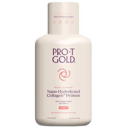 ProT Gold Liquid Collagen Protein Shot, Support for Hair, Nails and Skin, 17g, Nano Hydrolyzed & Grass Fed with Amino Acids, Sugar Free, Gluten Free,