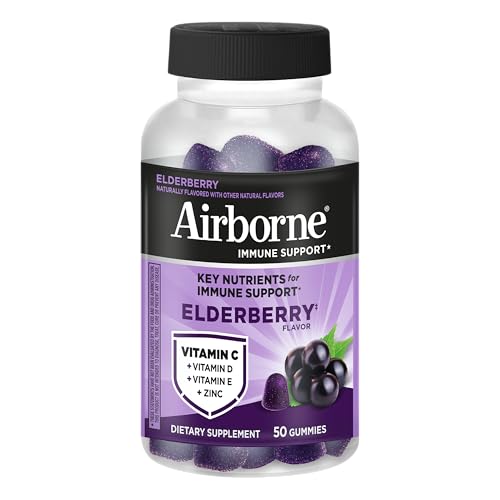 Airborne Elderberry + Zinc & Vitamin C Gummies For Adults, Immune Support Vitamin D & Zinc Gummies With Powerful Antioxidant Vitamins C D & E