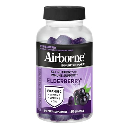 Airborne Elderberry + Zinc & Vitamin C Gummies For Adults, Immune Support Vitamin D & Zinc Gummies With Powerful Antioxidant Vitamins C D & E
