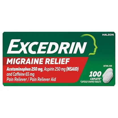 Excedrin Migraine Relief Caplets for Migraine Symptoms, Acetaminophen 250mg, Aspirin 250mg, Caffeine 65mg, Pain Reliever, 100 Count GlaxoSmithKlineBuy Supplements Australia