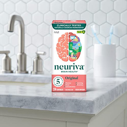 NEURIVA Original Decaffeinated Clinically Tested Nootropic Brain Supplement for Memory, Focus & Concentration, NeuroFactor & Phosphatidylserine, 28ct Capsules NEURIVABuy Supplements Australia
