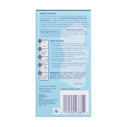 Biore Charcoal, Deep Cleansing Pore Strips, Nose Strips for Blackhead Removal on Oily Skin