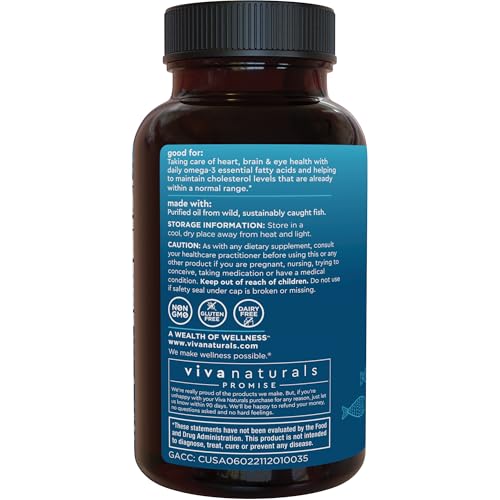 Triple Strength Fish Oil Omega 3 Supplements for Women and Men – 2500 mg High-Potency, Easy-to-Absorb Re-esterified Triglyceride Form, Pescatarian-Friendly DPA Omega 3 EPA DHA Supplement,180 Softgels Viva NaturalsBuy Supplements Australia